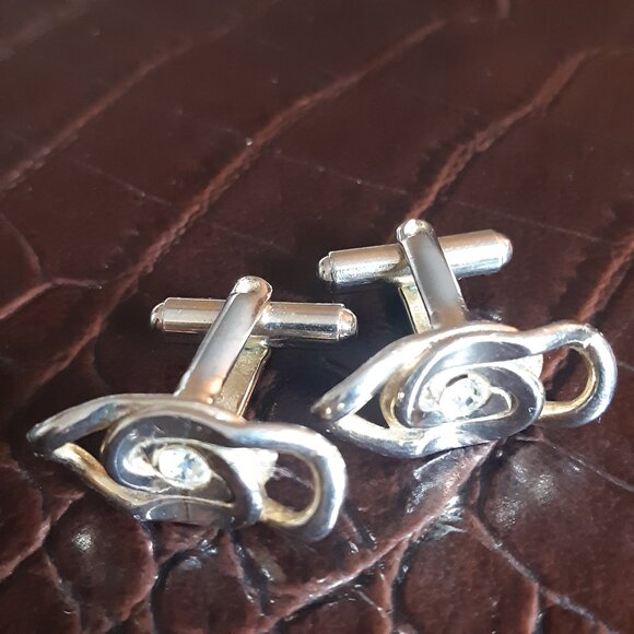 Vintage Loops With Rhinestones Silver Tone Cuff Links ⚡️BUY 3 for $55⚡️ - Picture 11 of 11